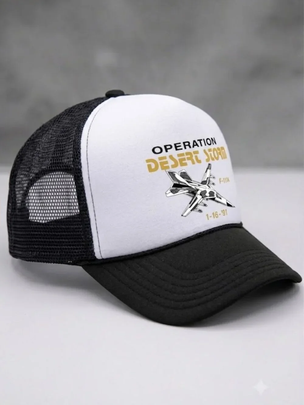 Retro Operation Desert Storm Trucker Hat F111A Jet Black Foam Snapback Cap 90s